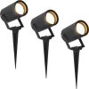 3x HOFTRONIC Spikey - Tuinspot Voor Buiten - LED - Zwart - 2700K Warm Wit - Waterdicht - 5 Watt - 400 Lumen - 230V - Verwisselbare GU10 Lamp - Prikspot Met Grondspies - Richtbaar - Aluminium - Voor Het Uitlichten Van Planten/struiken En Bomen