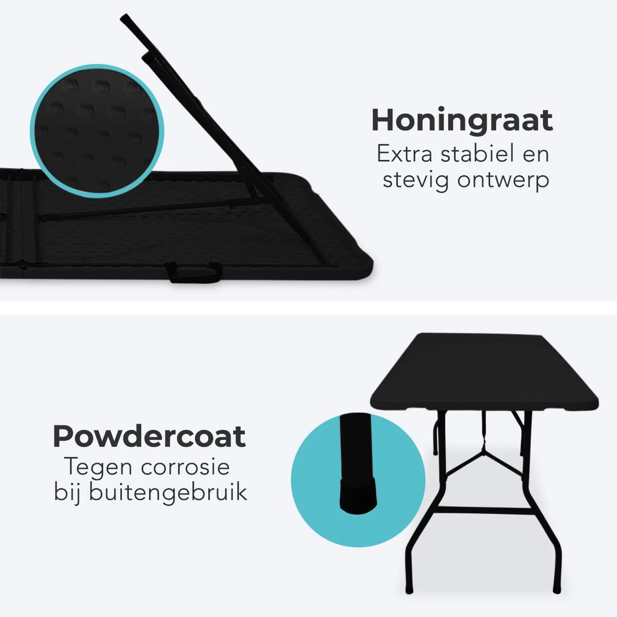 LifeGoods Klaptafel - Inklapbaar - 70x180cm - Verstelbare Vouwtafel - Weerbestendig - Zwart - Afbeelding 2