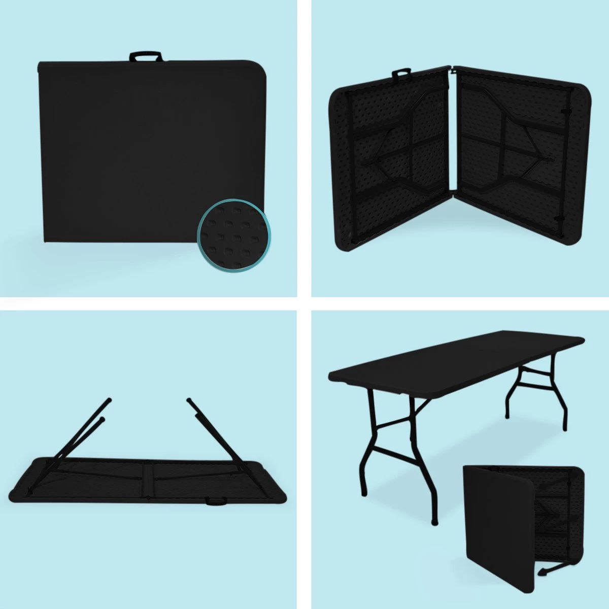 LifeGoods Klaptafel - Inklapbaar - 70x180cm - Verstelbare Vouwtafel - Weerbestendig - Zwart - Afbeelding 6