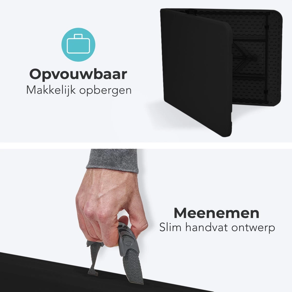 LifeGoods Klaptafel - Inklapbaar - 70x180cm - Verstelbare Vouwtafel - Weerbestendig - Zwart - Afbeelding 7