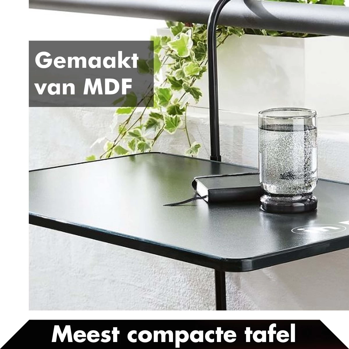 Balkontafel Inklapbaar – Zwart – 60 X 60 X 70 Cm – Hout Balkontafeltje Hangend Balkonbar Balkontafels Opklapbaar Hangtafel Balcony Table – Ophangbaar Voor Aan Het Balkon – Vouwtafel Wandtafel Inklapbare Tafel – Bijzettafel – Buiten Tafeltje Klaptafel - Afbeelding 5