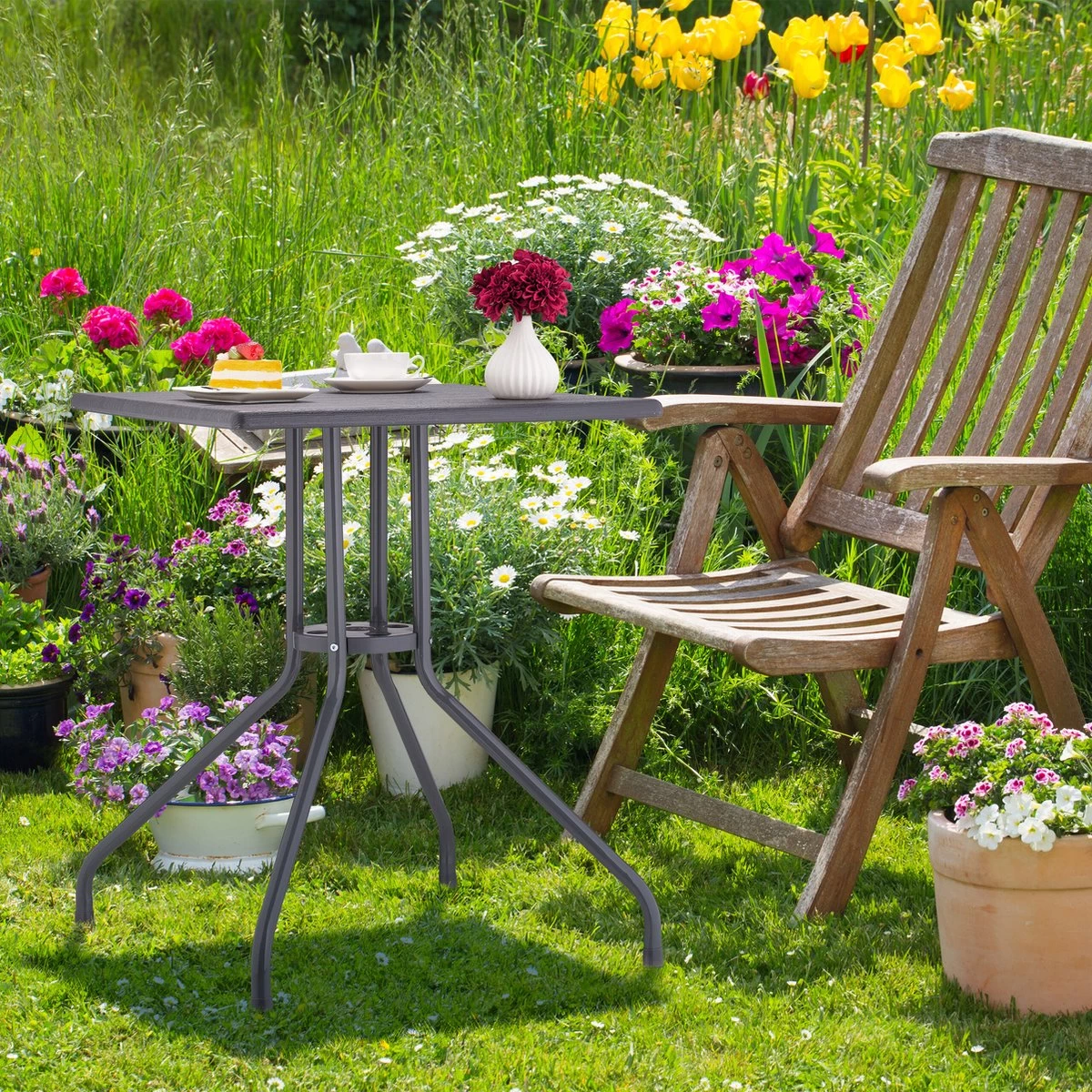 Relaxdays Tuintafel Vierkant - Buitentafel - Kleine Eettafel Tuin - Balkontafel Kunststof - Afbeelding 2