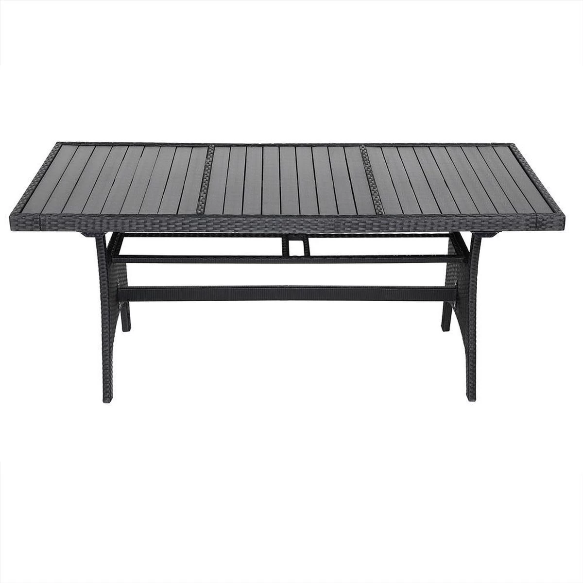 Casaria Polyrattan Tuintafel - WPC Tafelblad 190x90x74 Cm – Zwart - Afbeelding 2