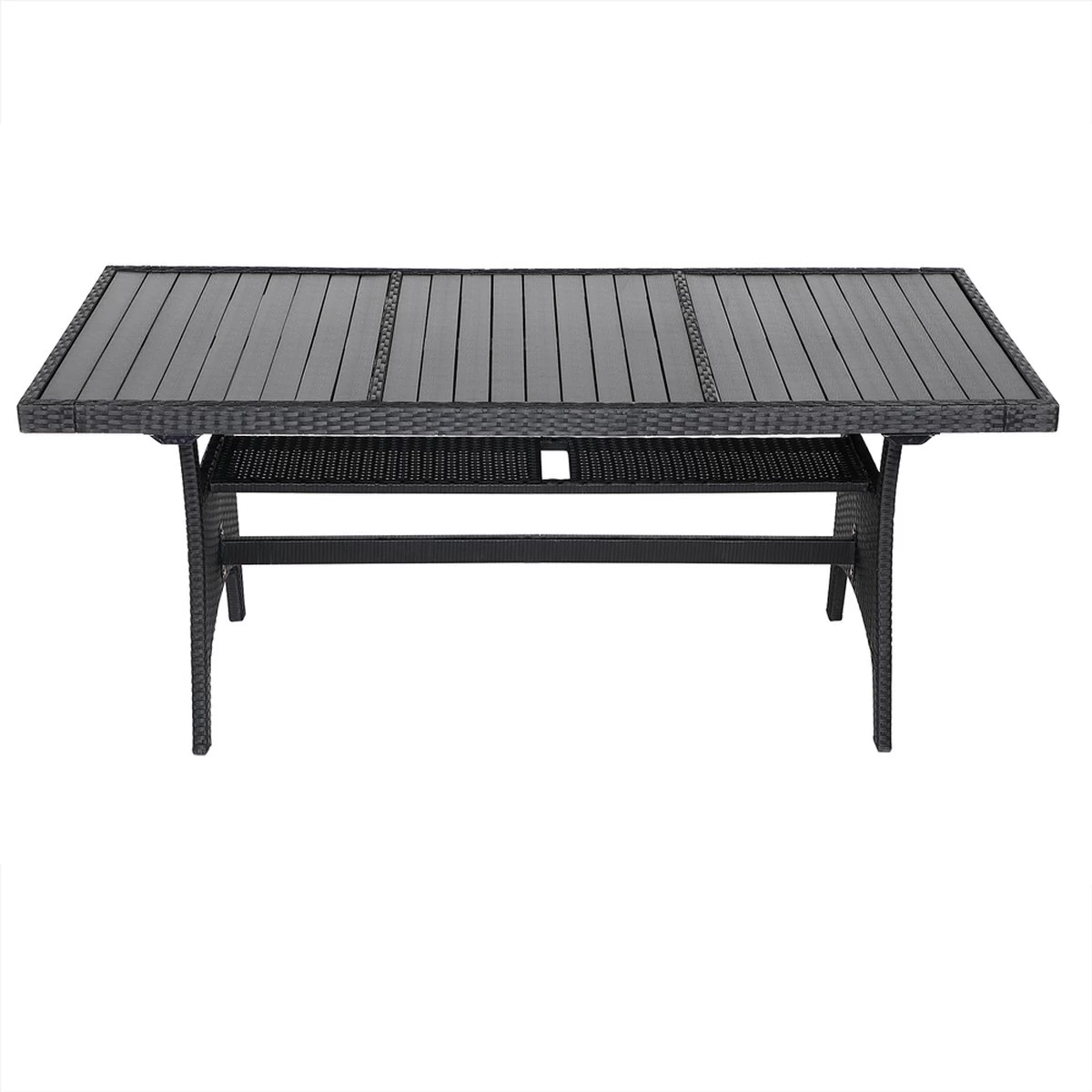 Casaria Polyrattan Tuintafel - WPC Tafelblad 190x90x74 Cm – Zwart - Afbeelding 3
