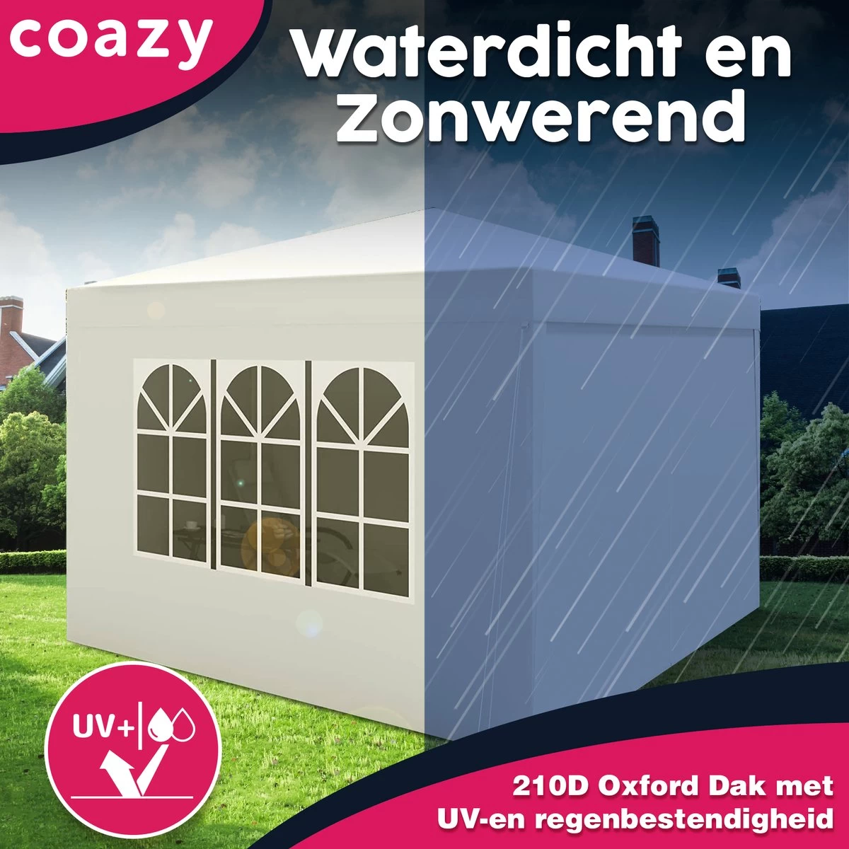 Waterdichte Partytent 3x3 Meter Opvouwbaar Met Zijwanden- Paviljoen Met Zijpanelen - Easy Up - Pop-up Tent Met Haringen, Touw En Anti Slip Poten - Afbeelding 8