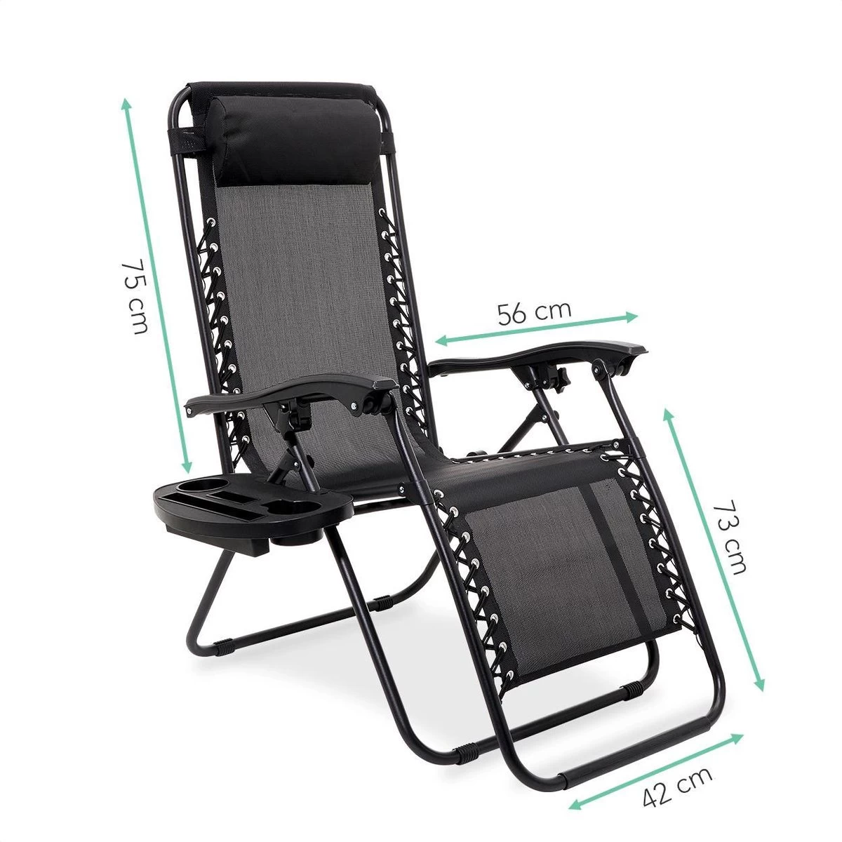 LifeGoods Opvouwbare Tuinstoelen - Verstelbaar Zonnescherm - 2 Stuks - 30°-90° Verstelbaar - Metaal - Zwart - Afbeelding 3
