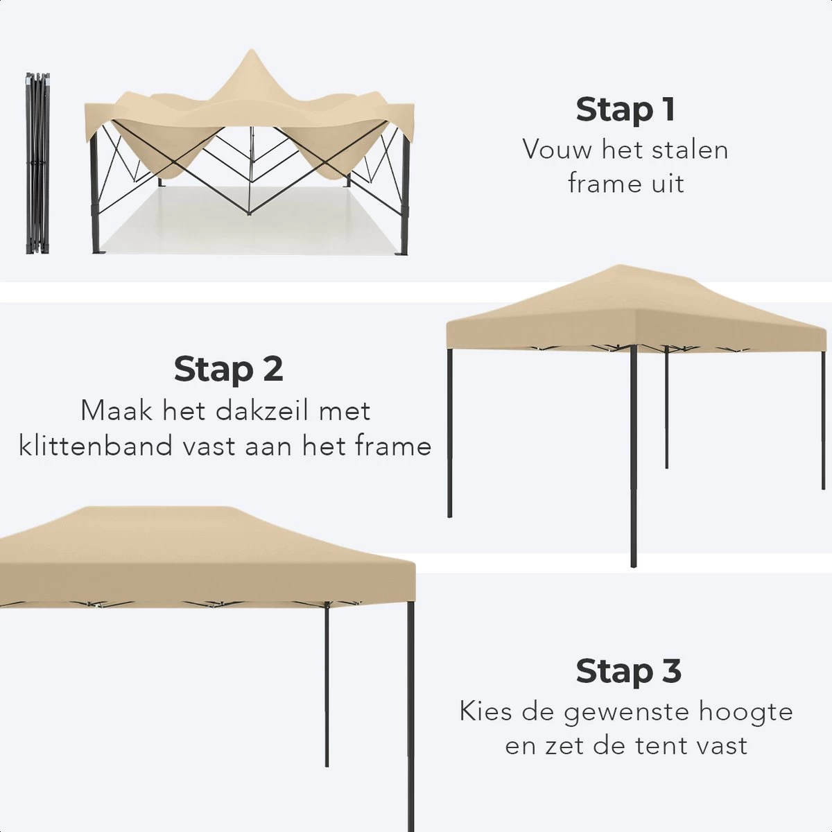 LifeGoods Partytent - 3x4.5 M - Zijwanden - Easy Up - Opvouwbaar - Waterdicht - Draagtas Met Wieltjes - Beige - Afbeelding 9