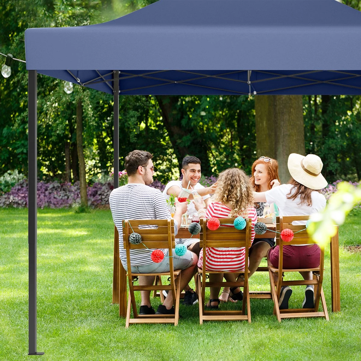 LifeGoods Partytent - 3x4.5 M - Zijwanden - Easy Up - Opvouwbaar - Waterdicht - Draagtas Met Wieltjes - Donkerblauw - Afbeelding 9