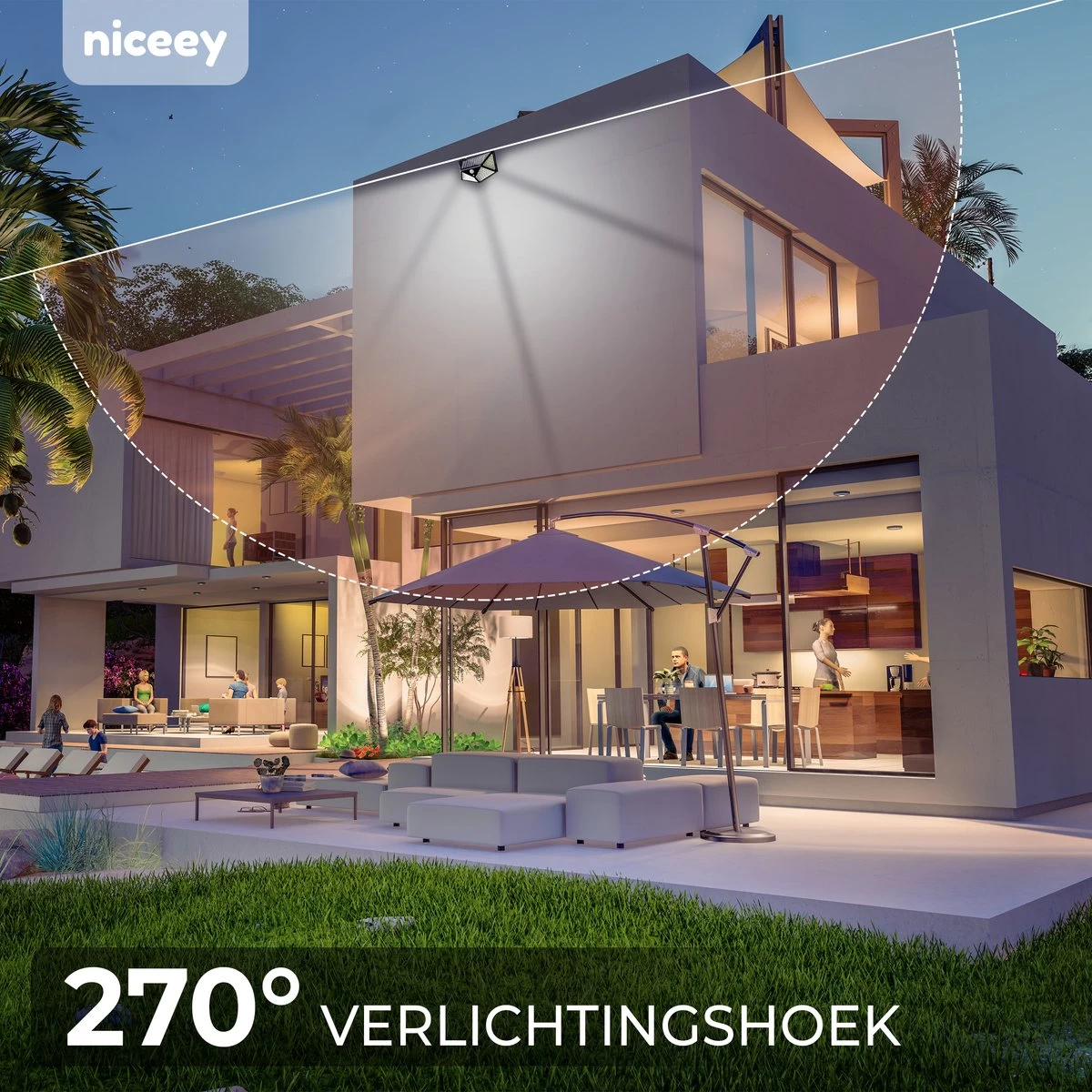 Niceey Solar Buitenlamp Met Bewegingssensor - 100 LED's - Wit Licht - Zonne-Energie - Wandlampen - Buiten Lamp - IP65 Waterdicht - 2 Stuks - Afbeelding 6