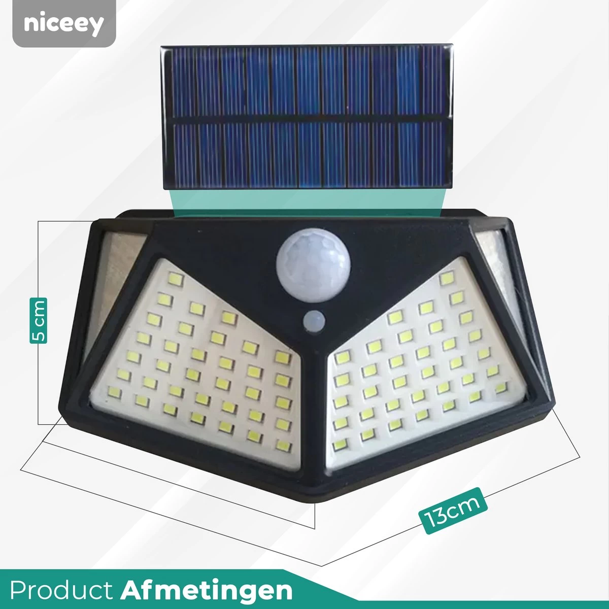 Niceey Solar Buitenlamp Met Bewegingssensor - 100 LED's - Wit Licht - Zonne-Energie - Wandlampen - Buiten Lamp - IP65 Waterdicht - 2 Stuks - Afbeelding 7