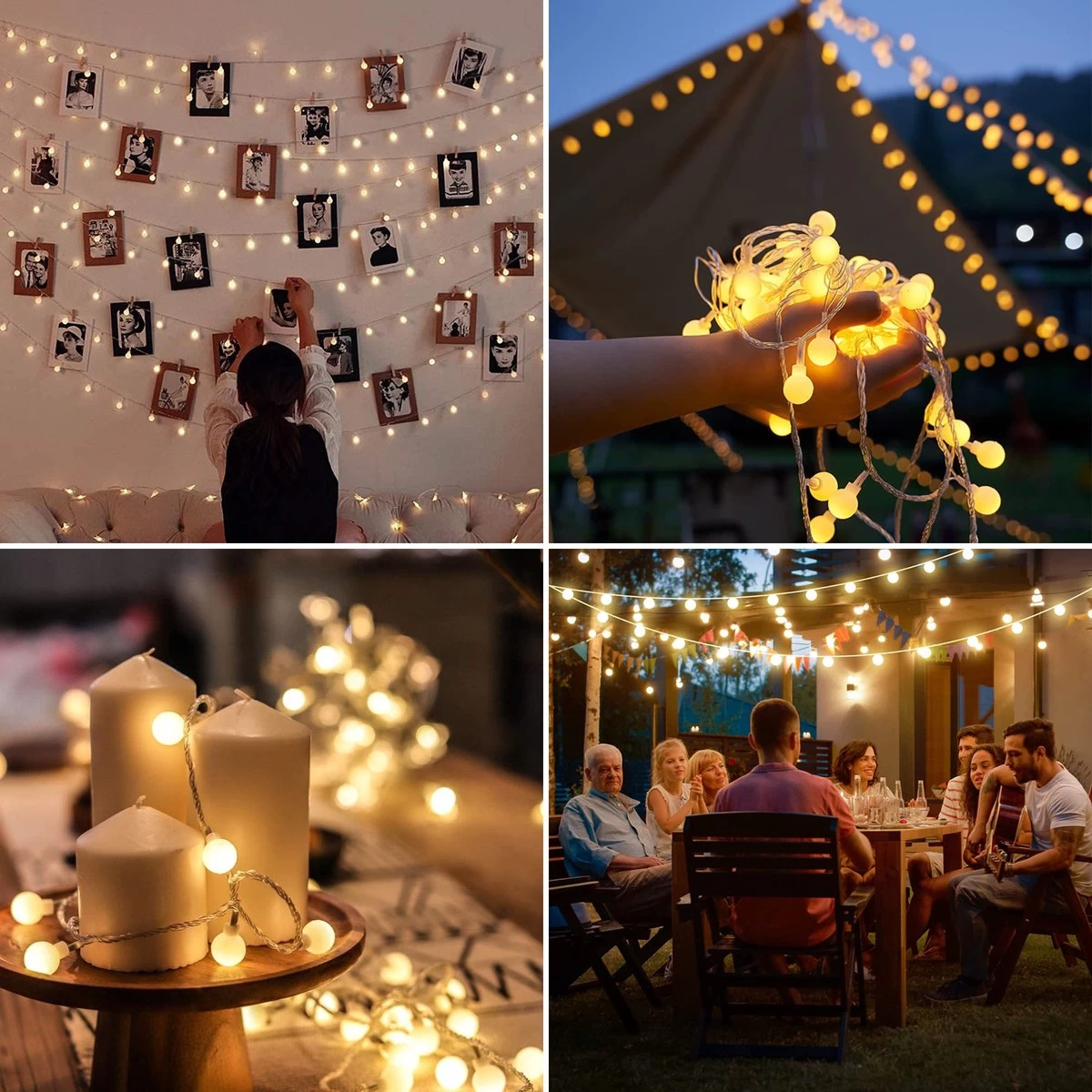 Partizzle 12m Lichtsnoer - Buiten & Binnen - Kamer Decoratie Lichtjes Slinger Tieners - Lampjes Lichtslinger Kinderkamer - Fotoslinger - Sfeer En Feestverlichting - Tuinverlichting - Warm Wit / 120 LEDs - Afbeelding 8