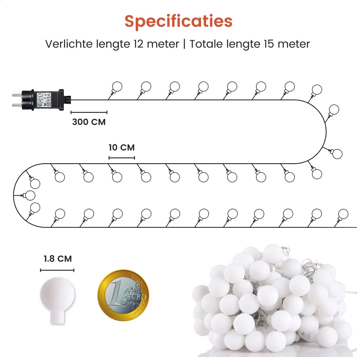Partizzle 12m Lichtsnoer - Buiten & Binnen - Kamer Decoratie Lichtjes Slinger Tieners - Lampjes Lichtslinger Kinderkamer - Fotoslinger - Sfeer En Feestverlichting - Tuinverlichting - Warm Wit / 120 LEDs - Afbeelding 10