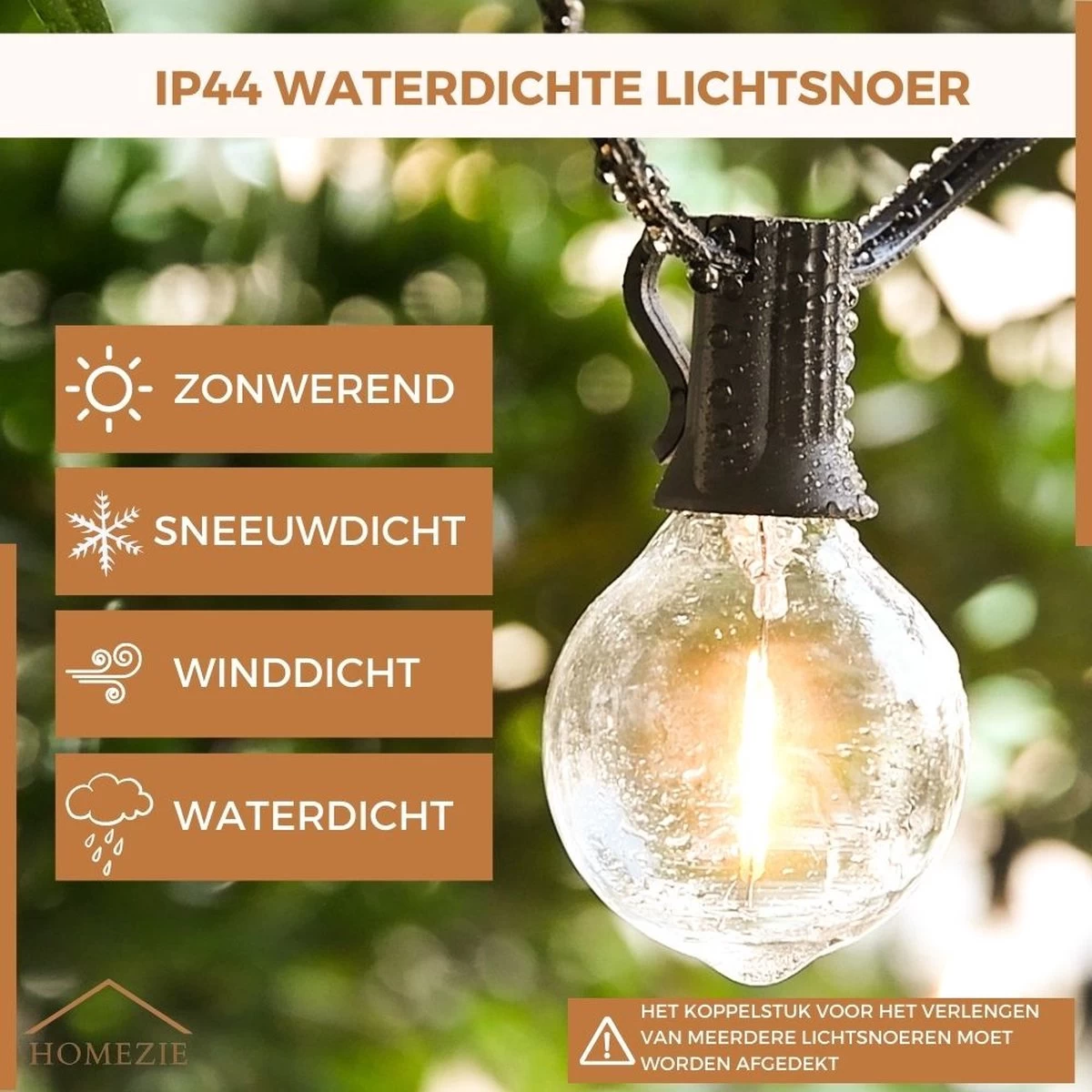 Homezie Lichtsnoer | 16 Meter | Waterdicht | 30 LED Bulbs | Lampjes Slinger | Tuinverlichting | Tuinverlichting Buiten Lichtsnoeren | Lichtsnoer Buiten | Prikkabel - Afbeelding 2