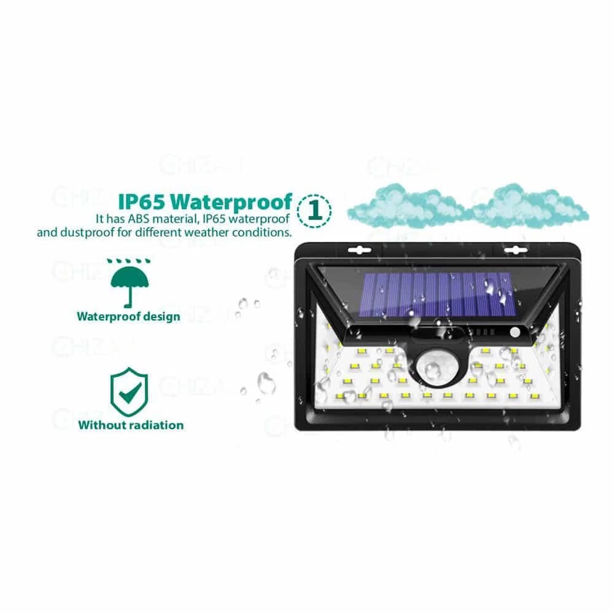 SensaHome Solar Lamp 34 Led Met Bewegingssensor Voor Buitenverlichting | Slimme Lamp | Energievriendelijk Op Zonne-energie | Buitenverlichting Wandlamp Met Sensor En Led - Afbeelding 3