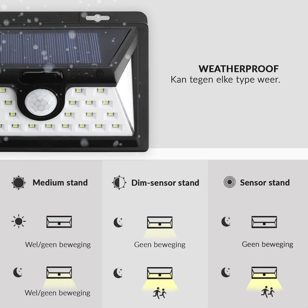 SensaHome Solar Lamp 34 Led Met Bewegingssensor Voor Buitenverlichting | Slimme Lamp | Energievriendelijk Op Zonne-energie | Buitenverlichting Wandlamp Met Sensor En Led - Afbeelding 5