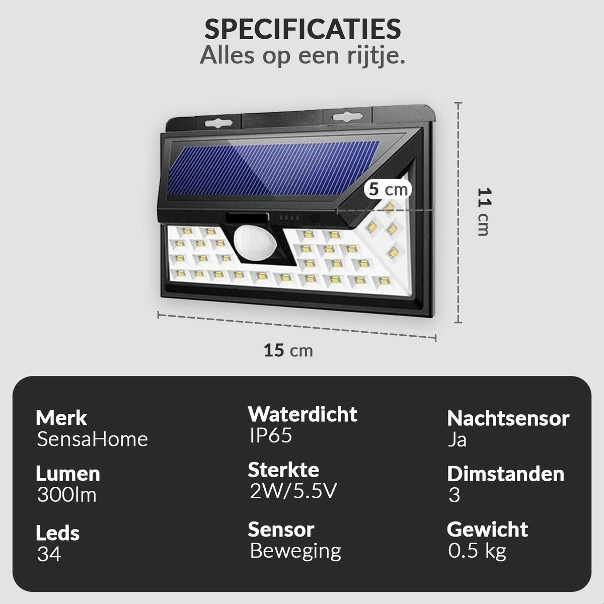 SensaHome Solar Lamp 34 Led Met Bewegingssensor Voor Buitenverlichting | Slimme Lamp | Energievriendelijk Op Zonne-energie | Buitenverlichting Wandlamp Met Sensor En Led - Afbeelding 19