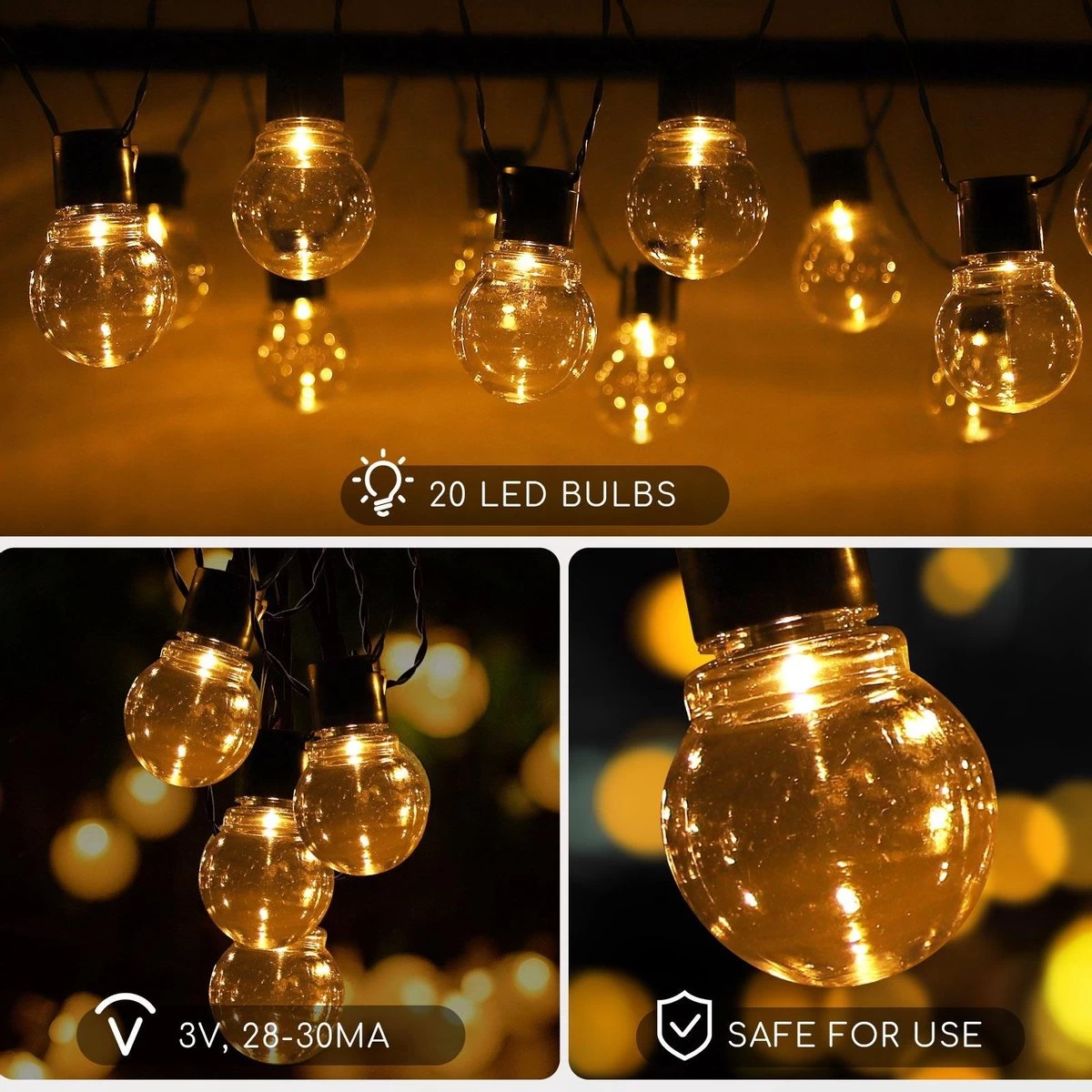 Aigostar 10VRG Solar Lichtsnoer - Lichtslinger Op Zonne-energie - Lampjes Slinger - 20 Transparante LED - 3000K - 5.8 Meter - Afbeelding 7