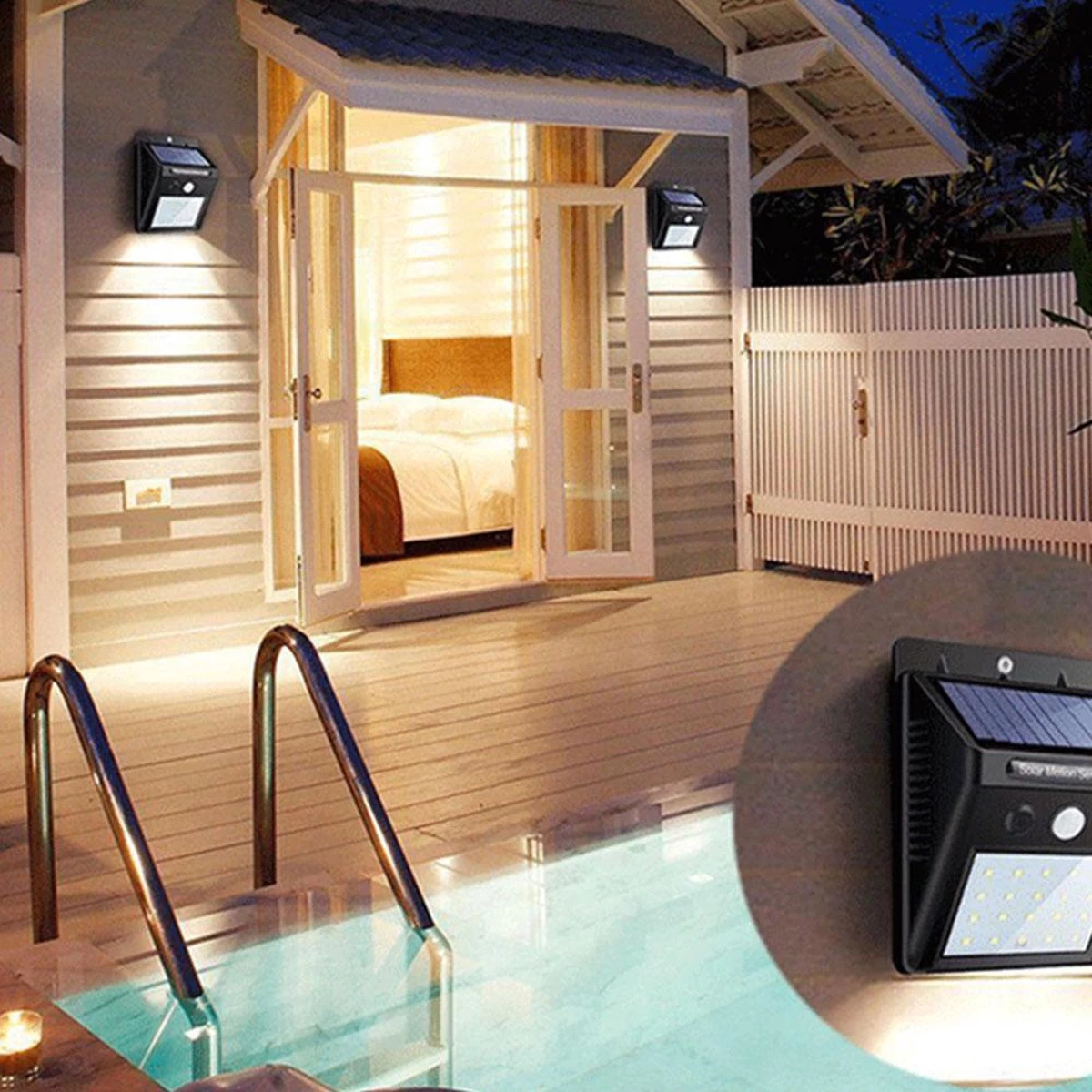 Merkloos Solar Led Lamp Met Bewegingssensor | Zonne-energie | Led Buiten Lamp | 30 LED Lampen | Avond Lampen Tuin | Tuin Accessoires | Licht | Water Dicht | Wand Lamp - Afbeelding 2