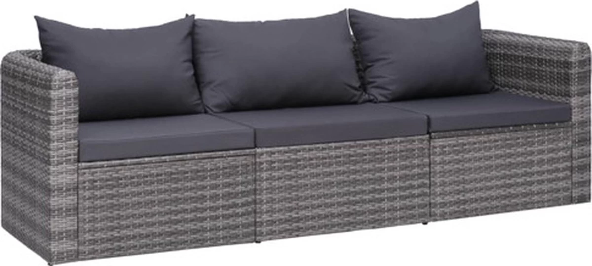 VidaXL 3-delige Loungeset Met Kussens Poly Rattan Grijs