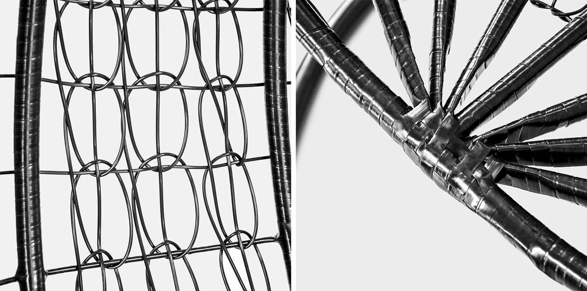 Hangstoel - Ei Stoel - Met Frame - Zwart Beige - Tot 125 Kg - Afbeelding 2