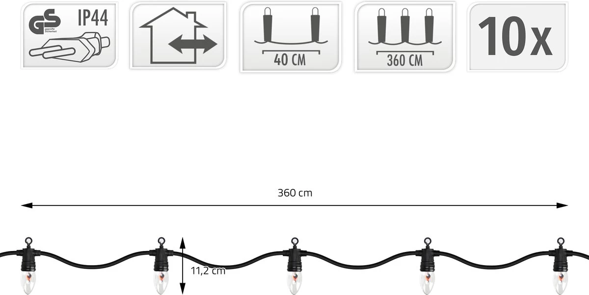 Merkloos Sprookjesverlichting 3,6 M Met 10 Bollen Warm Wit Vlameffect - Afbeelding 7