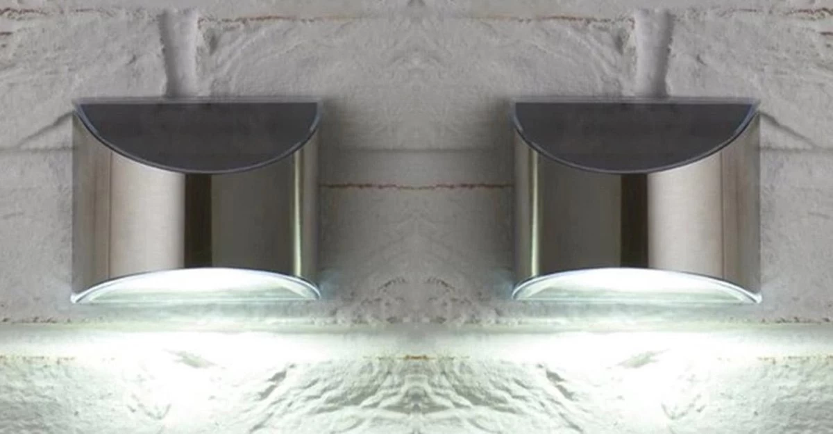 Merkloos Schuttinglamp Lamp Muurlamp Solar Met Sensor Op Zonne-energie. Tuinverlichting. RVS Waterdicht – 10 X 8,5 Cm. 2 Stuks Tuin Tuinlamp