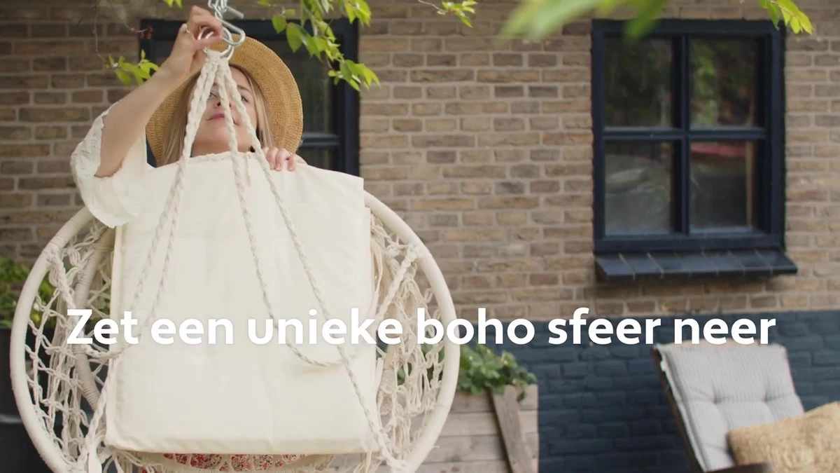 Vita5 Macramé Hangstoel - Voor Binnen En Buiten - Zonder Standaard - Incl. Kussen, Boekenvak En Beschermhoes - Tot 150kg - Bruin/Beige - Afbeelding 12