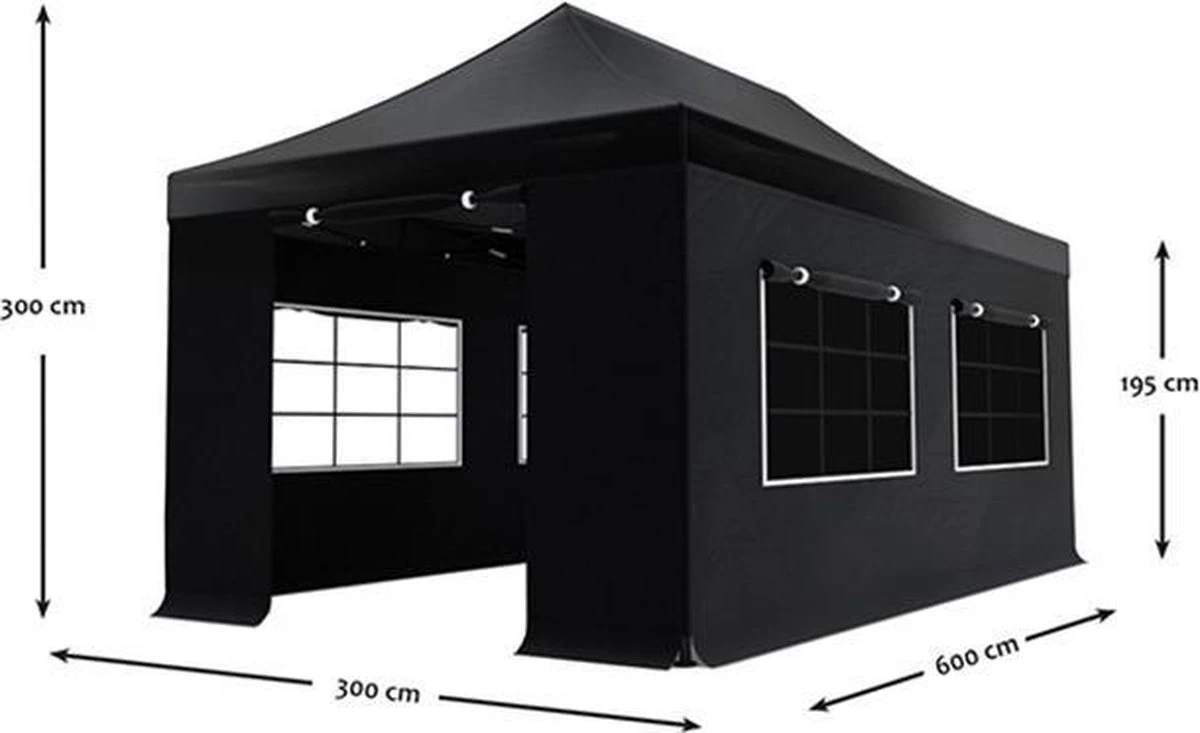 Easy Up 3x6m Zwart Luxe Partytent Opvouwbaar - Afbeelding 2