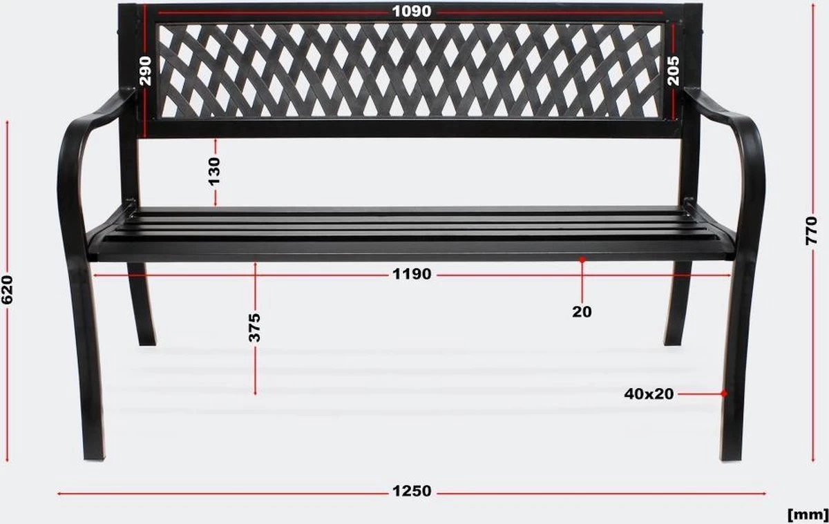 Tuinbank - Marijke -Tuinbankje - Tuinbank Metaal - Tuinbank Hout - Weersbestendig - 126 X 53 X 77 Cm - Afbeelding 5