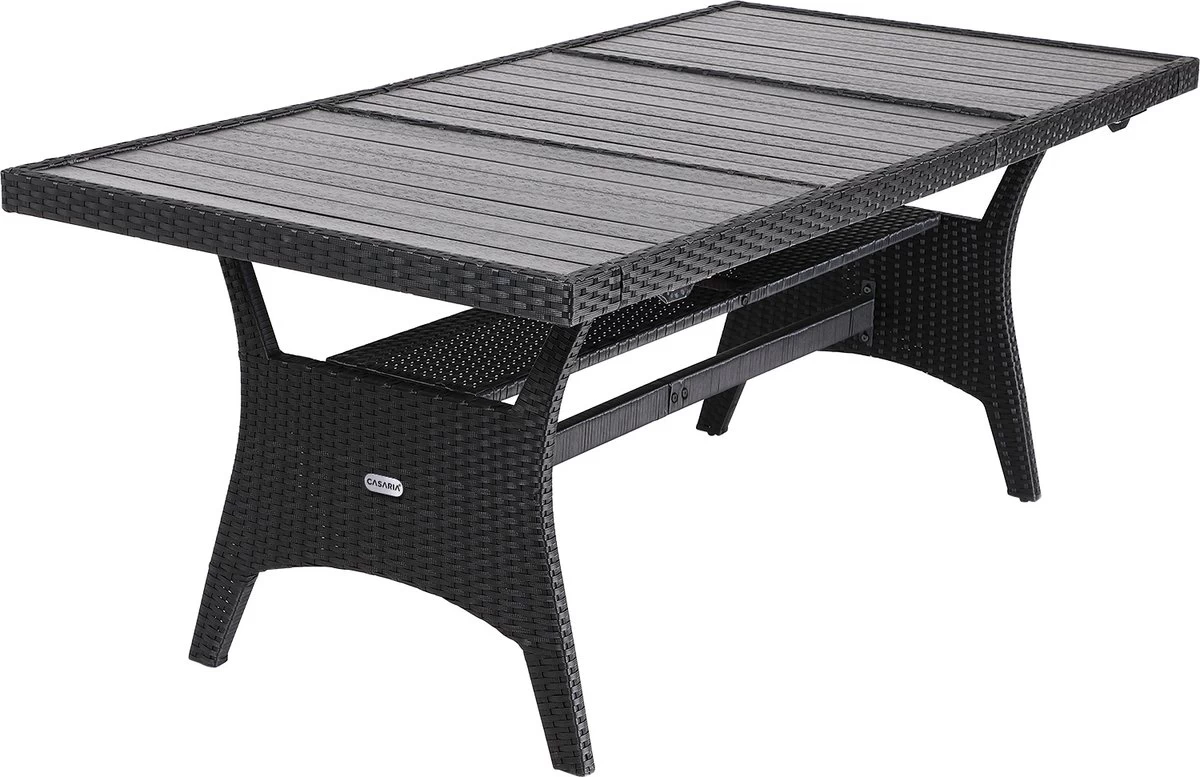 Casaria Polyrattan Tuintafel - WPC Tafelblad 190x90x74 Cm – Zwart