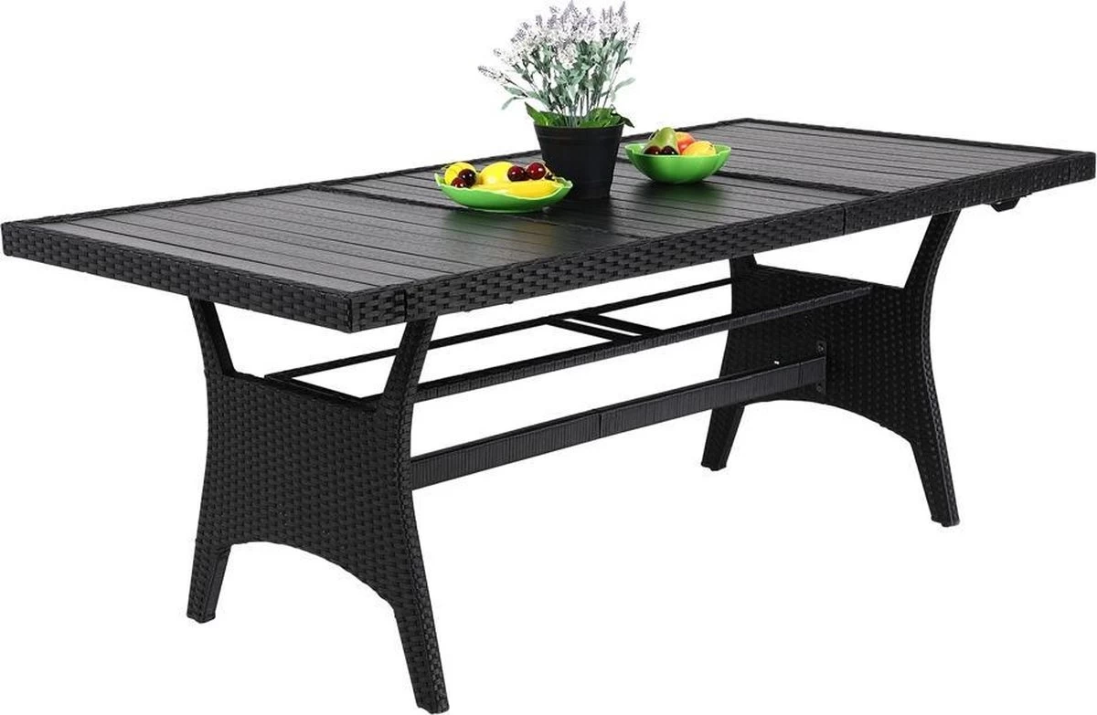 Casaria Polyrattan Tuintafel - WPC Tafelblad 190x90x74 Cm – Zwart - Afbeelding 8