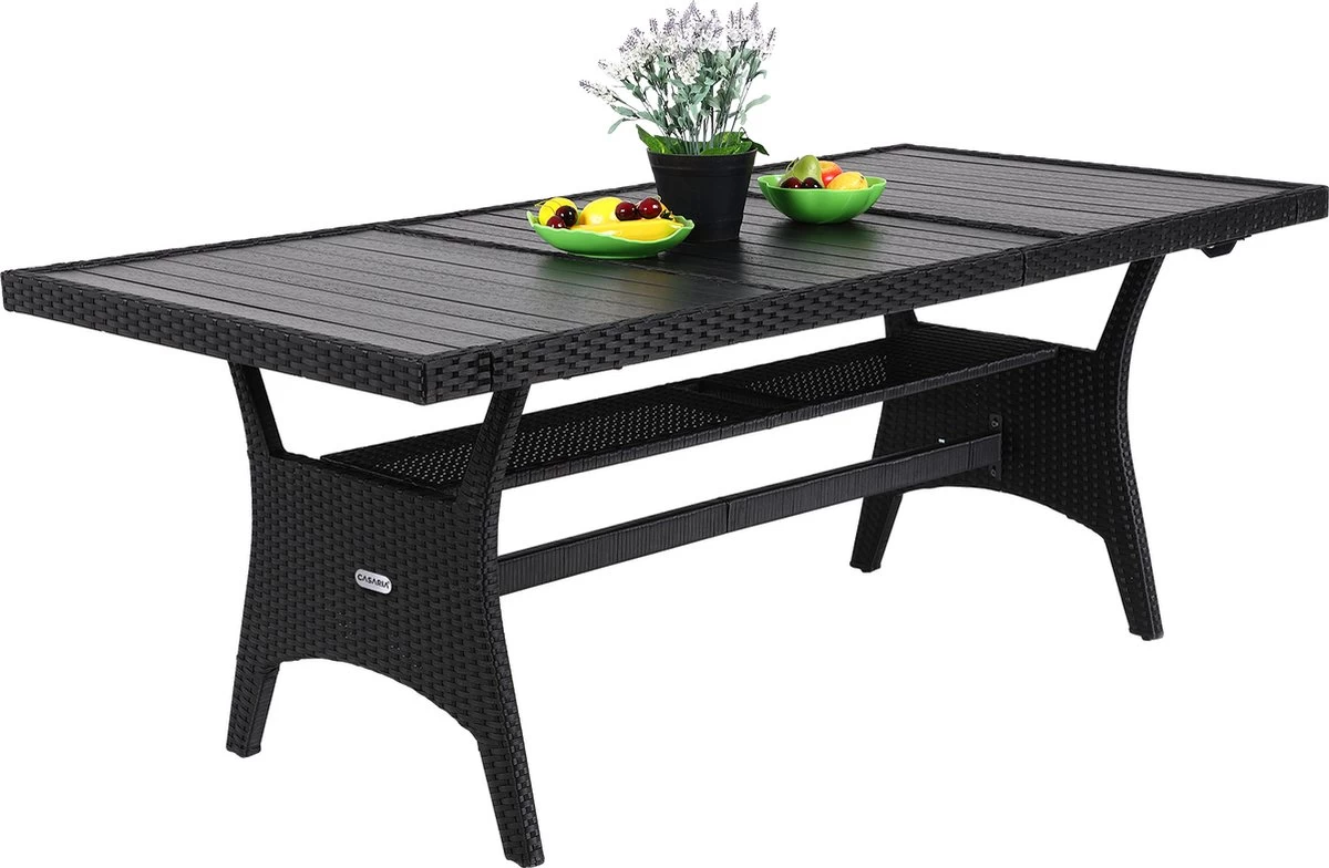 Casaria Polyrattan Tuintafel - WPC Tafelblad 190x90x74 Cm – Zwart - Afbeelding 7