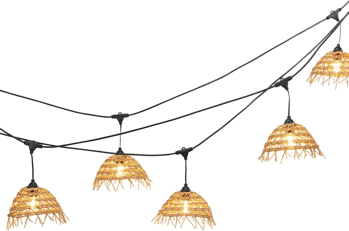 Føro Boho LED Lichtsnoer - 10 M - 10 Lampen Warm Wit - 10 Gevlochten Lampenkapjes