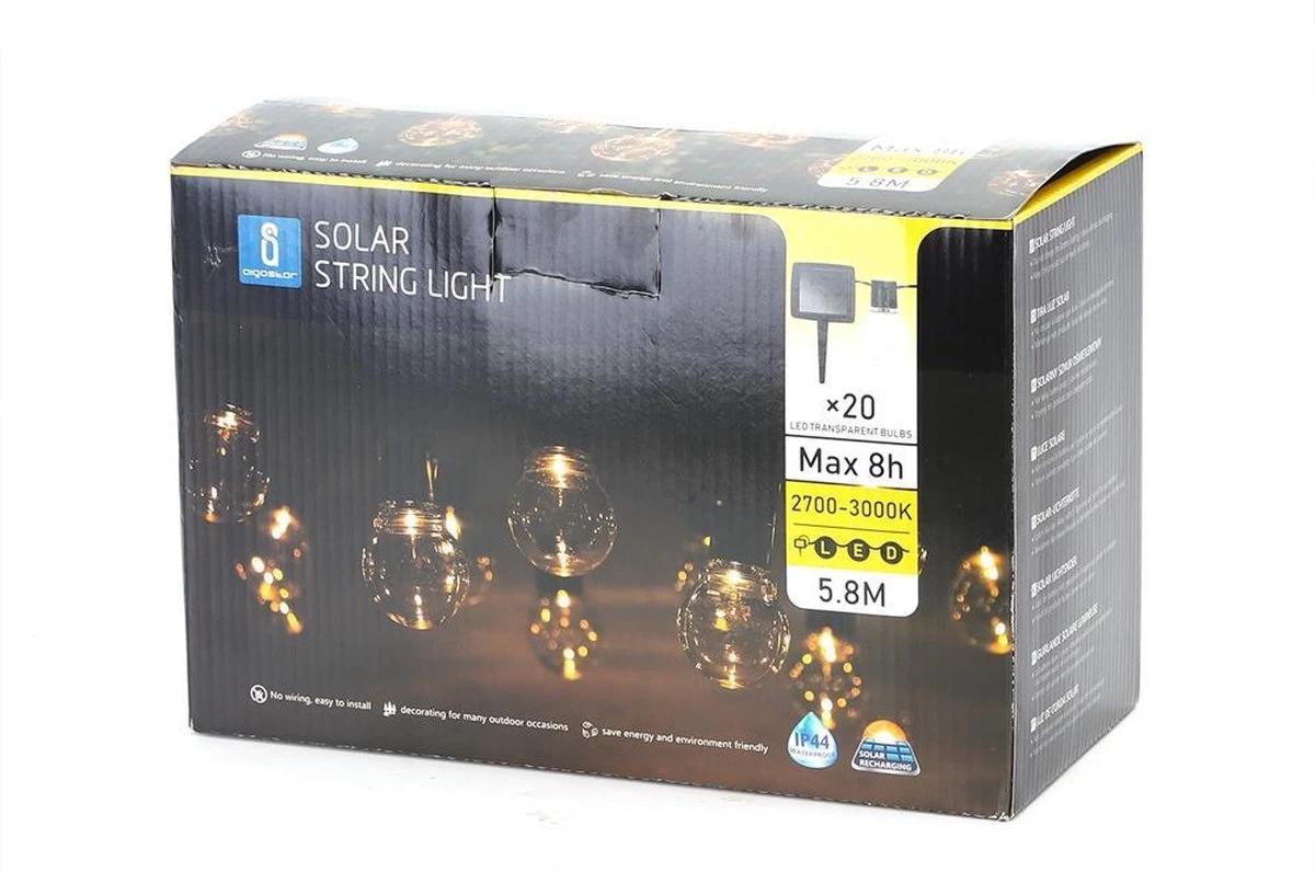 Aigostar 10VRG Solar Lichtsnoer - Lichtslinger Op Zonne-energie - Lampjes Slinger - 20 Transparante LED - 3000K - 5.8 Meter - Afbeelding 2