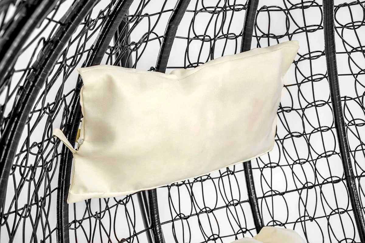 Hangstoel - Ei Stoel - Met Frame - Zwart Beige - Tot 125 Kg - Afbeelding 3