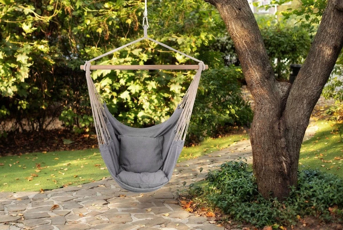 RENALUX Hangstoel Buiten En Binnen - Hangstoel Voor Binnen - Hangstoel Zonder Standaard - Hangstoel Cocoon - Gratis 2 Zachte Kussens - 150 KG - Grijs - Afbeelding 5