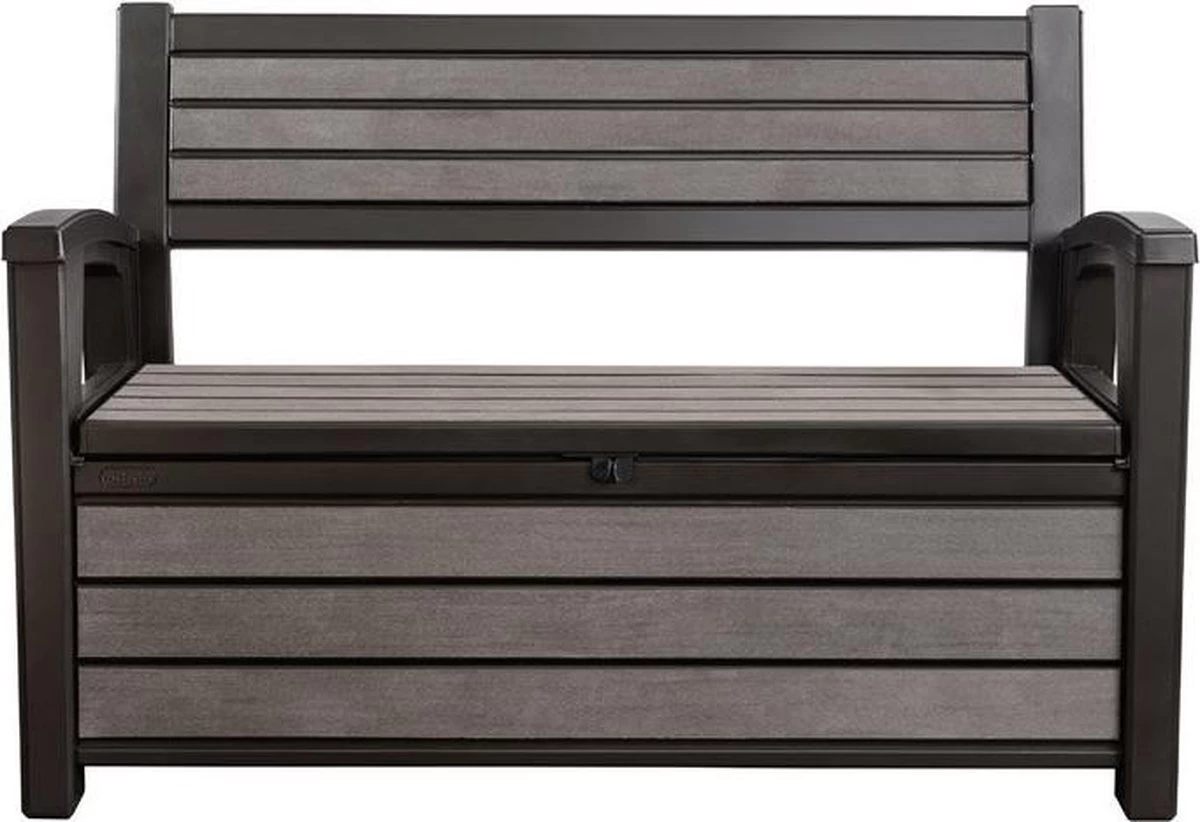Keter - Hudson Bench Box - 2-zits Bank - Opbergbox - Hout Look & Feel - 227L - 138x63x89cm - Antraciet - Afbeelding 10