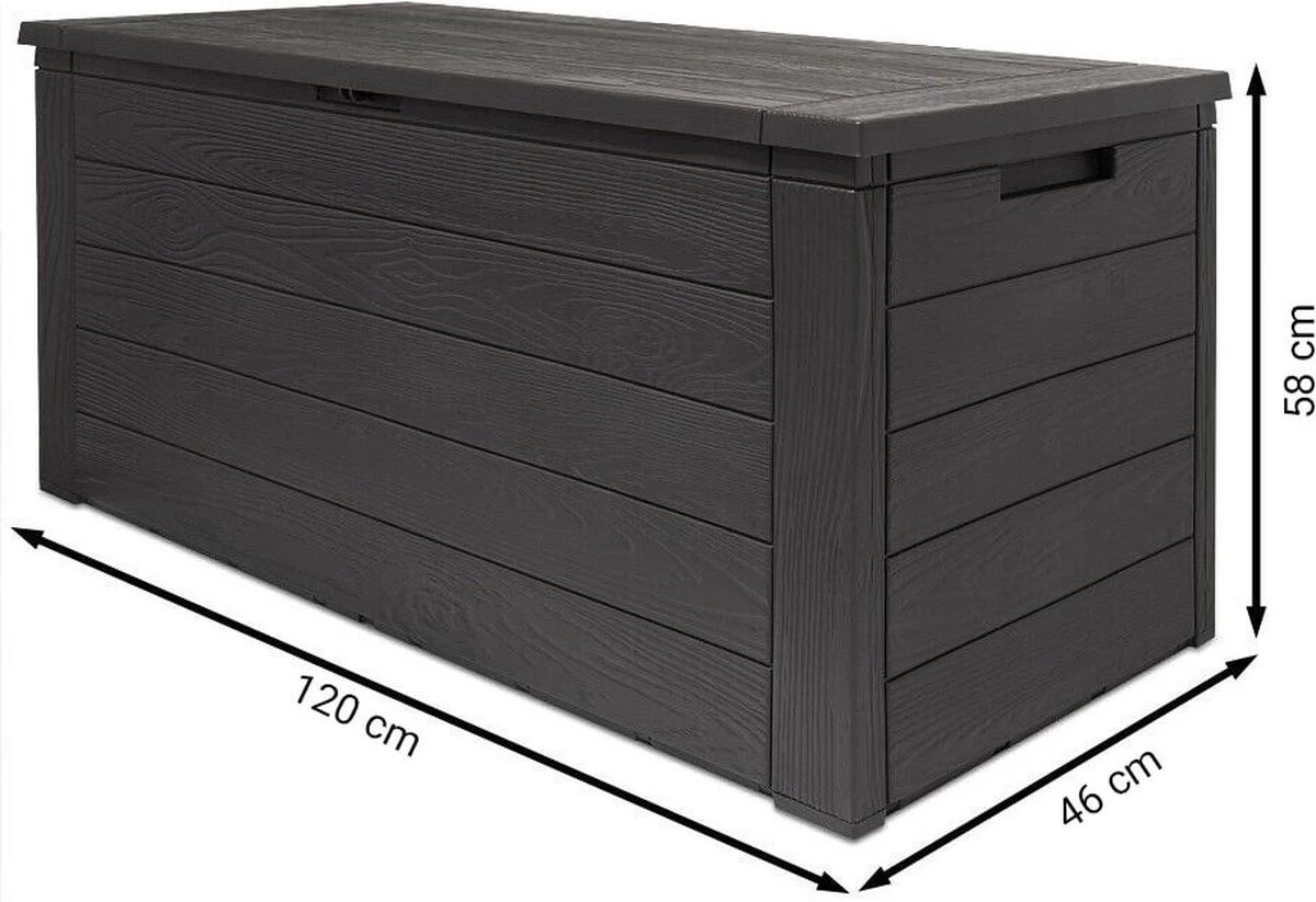 Merkloos Woody Tuin Opbergbox - 324 Liter 45x120x60 Cm - Tuinkussenbox - Antraciet/bruin - Afbeelding 11