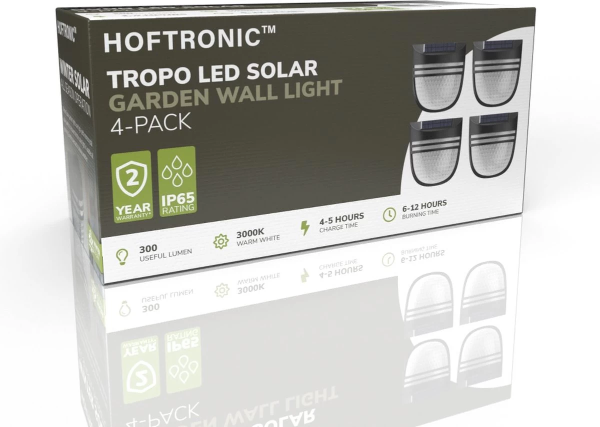 4x HOFTRONIC Tropo - Solar Wandlamp Buiten - IP65 Waterdicht - Wintersolar Technologie Monokristal Zonnepaneel - 3000K Warm Wit (sfeervol) - Solar Tuinverlichting Op Zonne Energie - Afbeelding 7