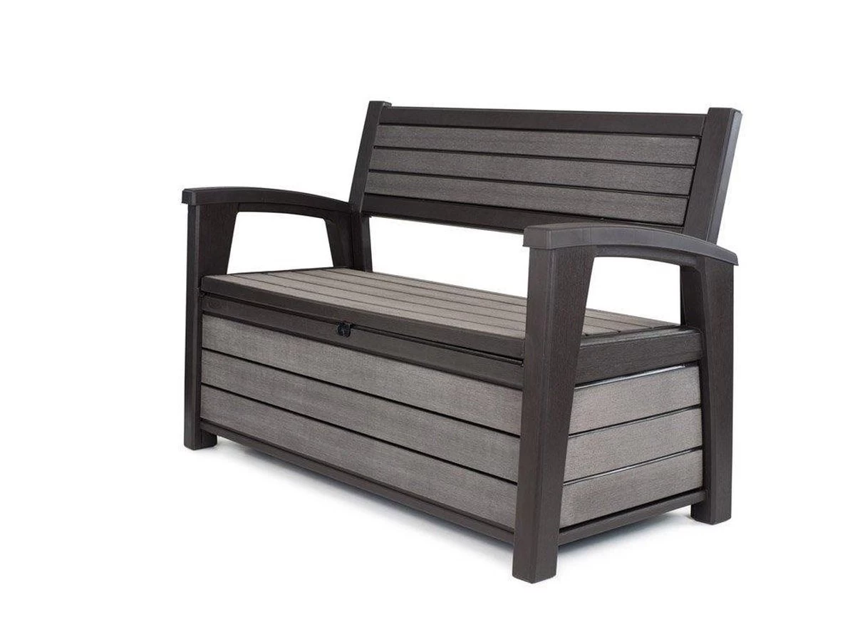 Keter - Hudson Bench Box - 2-zits Bank - Opbergbox - Hout Look & Feel - 227L - 138x63x89cm - Antraciet