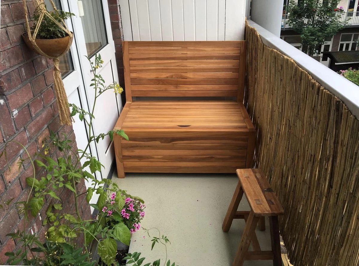 Kleine Teakhouten Tuinbank Met Opbergruimte - 100 X 60 X 90 Cm - Duurzaam Teakhout - Blijft Strak En Mooi - Sterke Constructie Om Lang Mee Te Gaan - Afbeelding 12