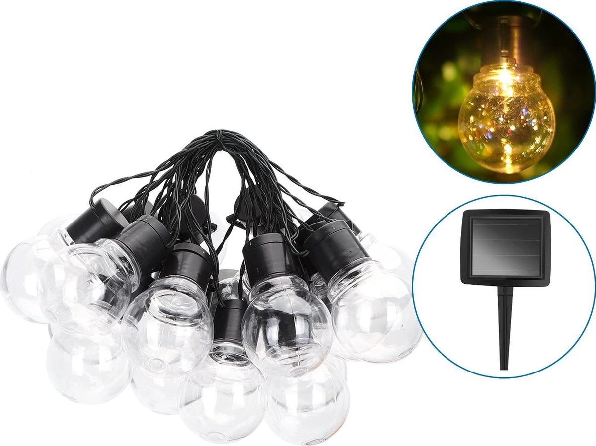 Aigostar 10VRG Solar Lichtsnoer - Lichtslinger Op Zonne-energie - Lampjes Slinger - 20 Transparante LED - 3000K - 5.8 Meter - Afbeelding 4