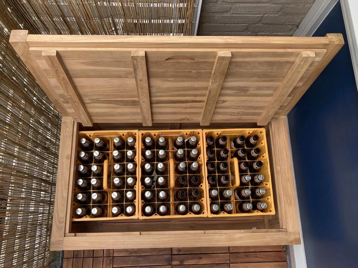 Kleine Teakhouten Tuinbank Met Opbergruimte - 100 X 60 X 90 Cm - Duurzaam Teakhout - Blijft Strak En Mooi - Sterke Constructie Om Lang Mee Te Gaan - Afbeelding 4