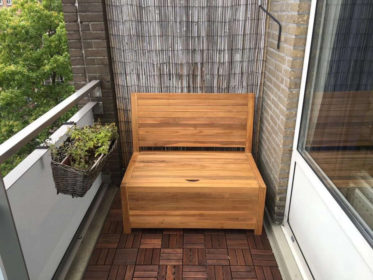 Kleine Teakhouten Tuinbank Met Opbergruimte - 100 X 60 X 90 Cm - Duurzaam Teakhout - Blijft Strak En Mooi - Sterke Constructie Om Lang Mee Te Gaan - Afbeelding 13