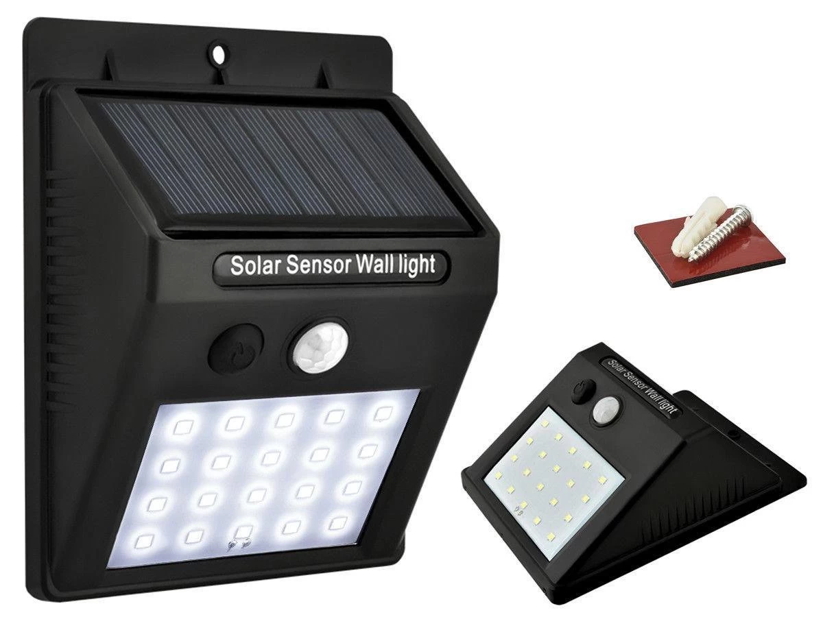 Solar LED Lamp Met Bewegingssensor - 20 LEDs - Zwart - Voor Buiten - Zonne-energie - Afbeelding 3