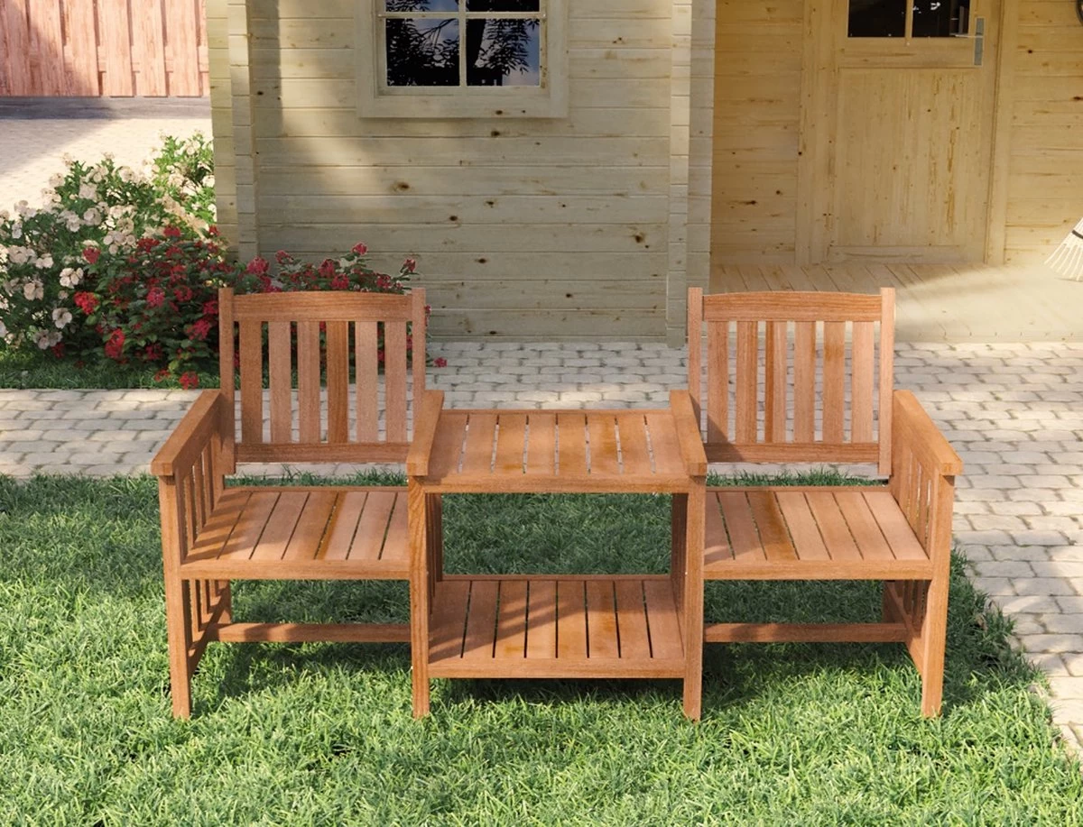 Tuindeco - Tete-a-Tete Houten Tuinbank - Loveseat Van Mahonie Hardhout - Afbeelding 2