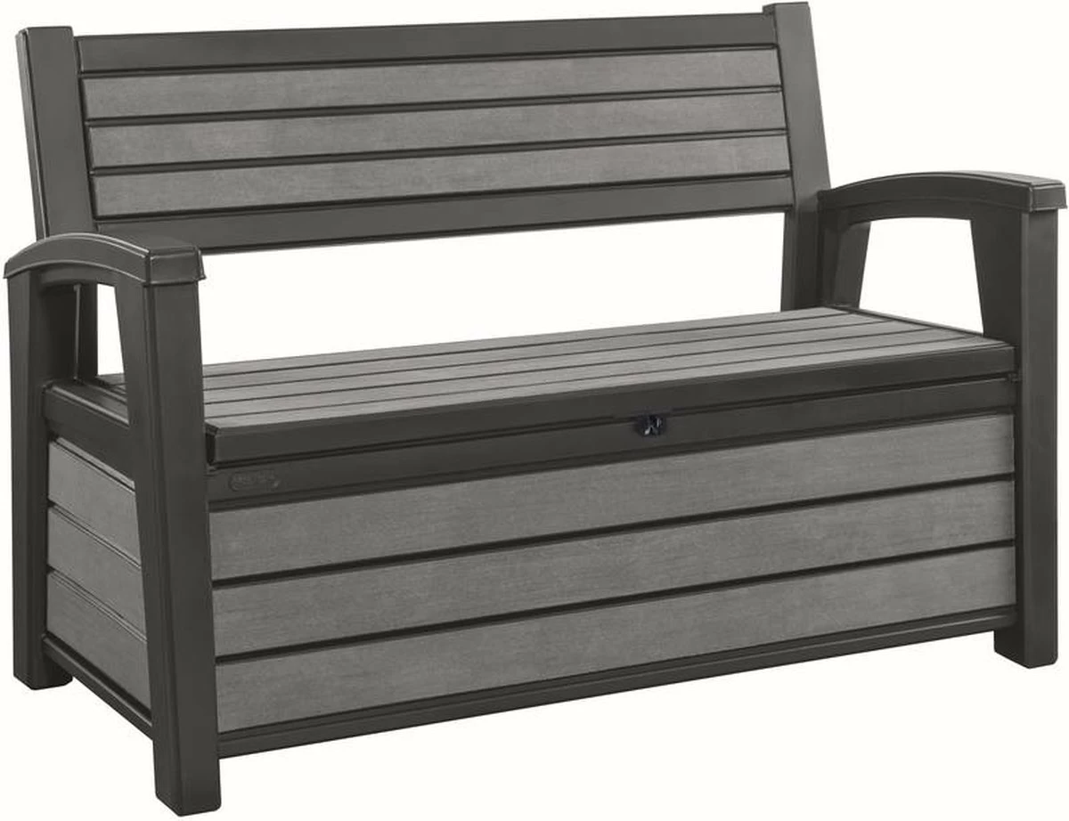 Keter - Hudson Bench Box - 2-zits Bank - Opbergbox - Hout Look & Feel - 227L - 138x63x89cm - Antraciet - Afbeelding 13