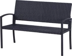 Outsunny Polyrotan Tuinbank 2-zits Parkbank Bank Staal Zwart 867-022