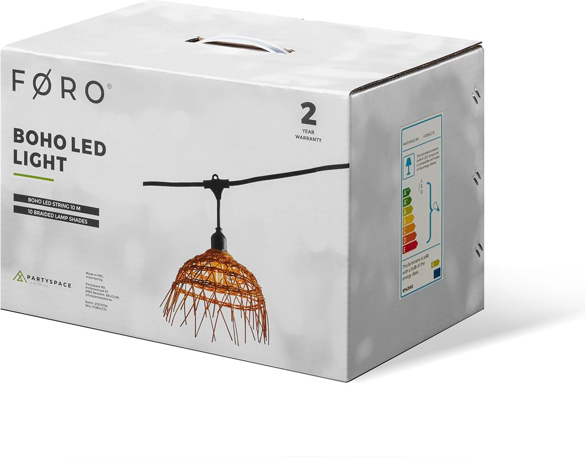 Føro Boho LED Lichtsnoer - 10 M - 10 Lampen Warm Wit - 10 Gevlochten Lampenkapjes - Afbeelding 4
