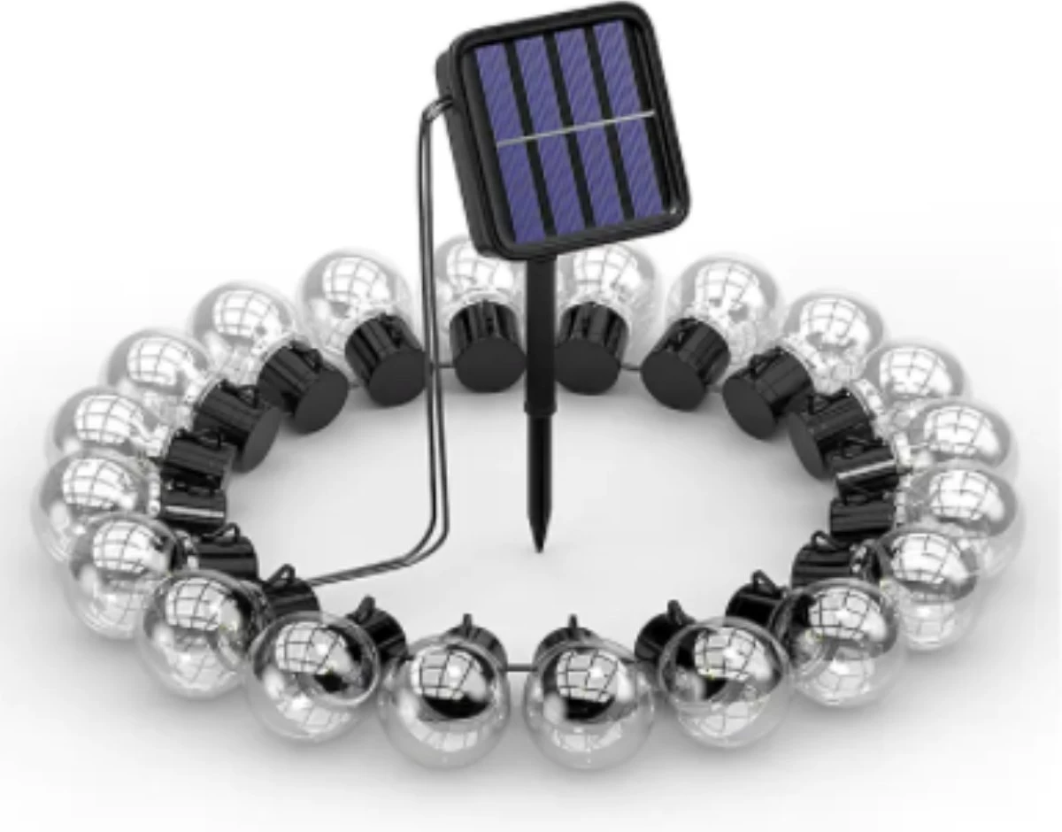 Homèlle Solar Lichtsnoer - 20 LED - 3+2 Meter - Warm-wit - ø5cm - Tuinverlichting Op Zonne-energie - Kerstverlichting - Buitenverlichting - Lichtslinger - Lampjes Slinger - Transparant - Afbeelding 8